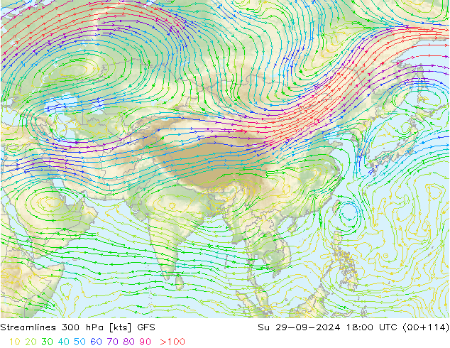 Streamlines 300 hPa GFS Su 29.09.2024 18 UTC