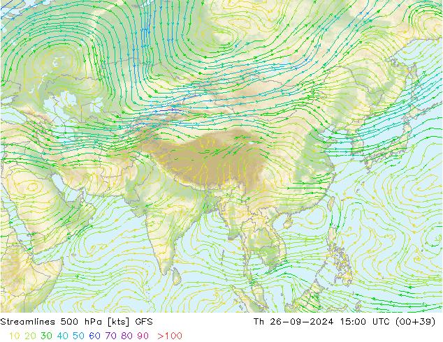 Linha de corrente 500 hPa GFS Qui 26.09.2024 15 UTC