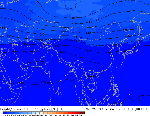 Height/Temp. 100 hPa GFS  25.09.2024 18 UTC