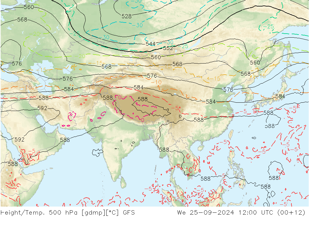 Height/Temp. 500 hPa GFS  25.09.2024 12 UTC