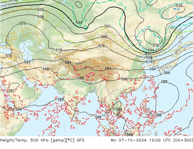 Height/Temp. 500 hPa GFS pon. 07.10.2024 12 UTC