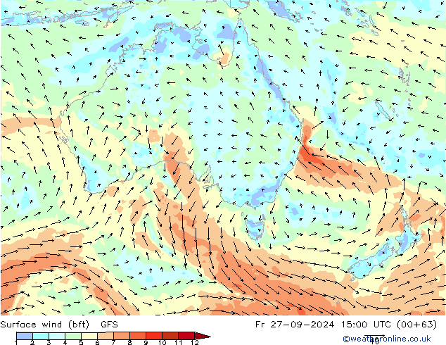 wiatr 10 m (bft) GFS wrzesień 2024