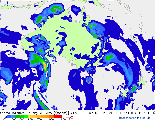 Storm Relative Helicity GFS Qua 02.10.2024 12 UTC