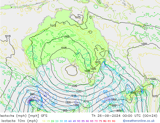 Isotachs (mph) GFS Th 26.09.2024 00 UTC