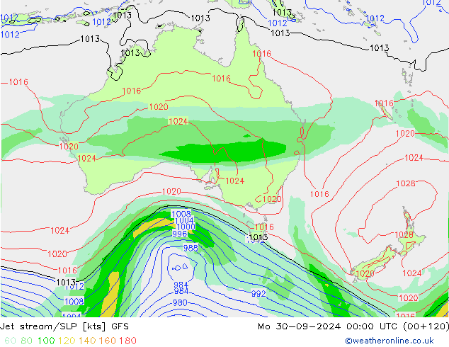 Corrente a getto GFS lun 30.09.2024 00 UTC