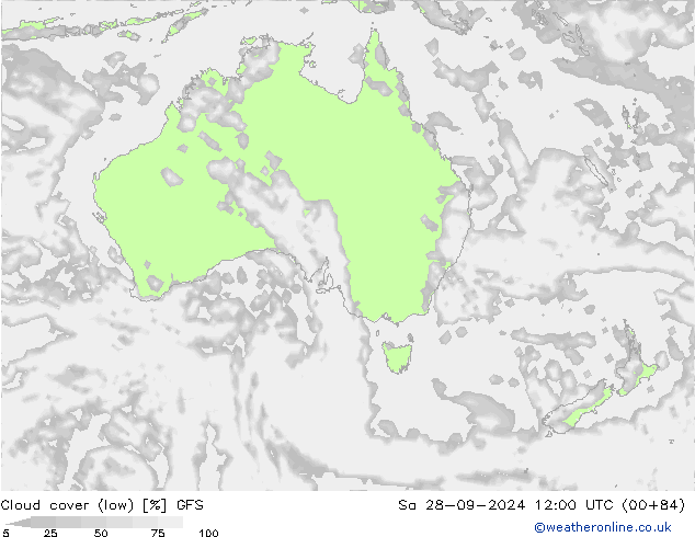 Cloud cover (low) GFS Sa 28.09.2024 12 UTC