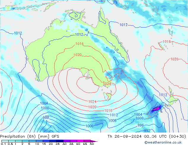 Z500/Rain (+SLP)/Z850 GFS Qui 26.09.2024 06 UTC