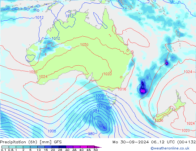 Z500/Rain (+SLP)/Z850 GFS пн 30.09.2024 12 UTC