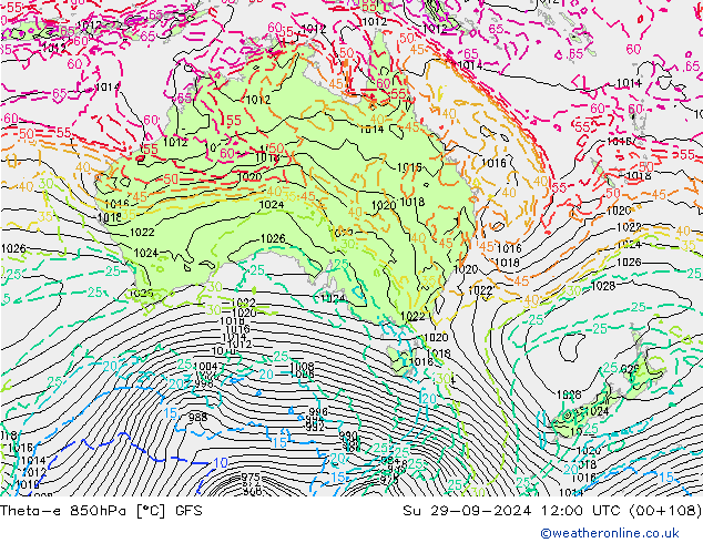 Theta-e 850hPa GFS Su 29.09.2024 12 UTC