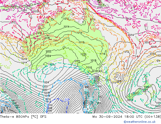 Theta-e 850гПа GFS пн 30.09.2024 18 UTC