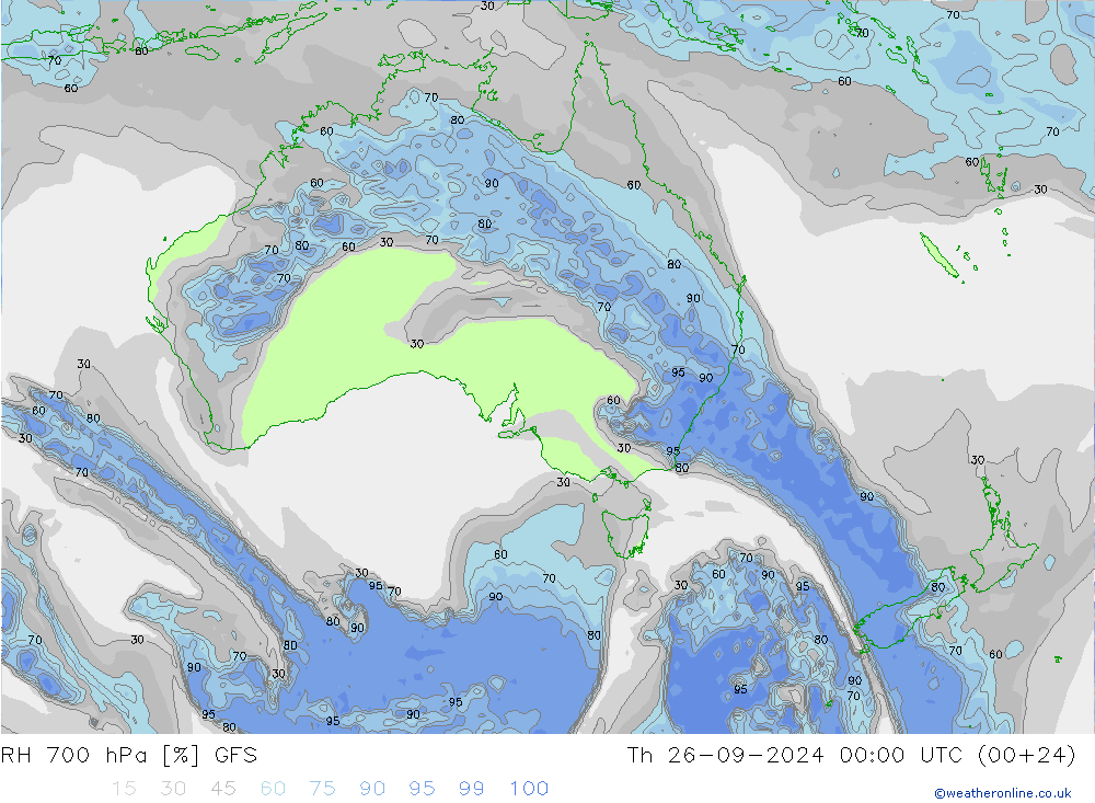 Humidité rel. 700 hPa GFS jeu 26.09.2024 00 UTC