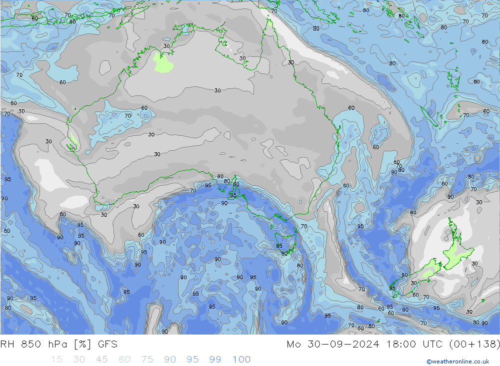 RH 850 hPa GFS Mo 30.09.2024 18 UTC