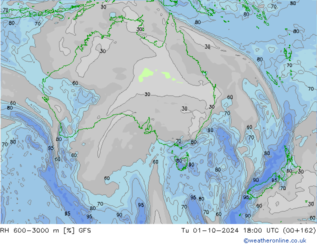 RH 600-3000 m GFS  01.10.2024 18 UTC