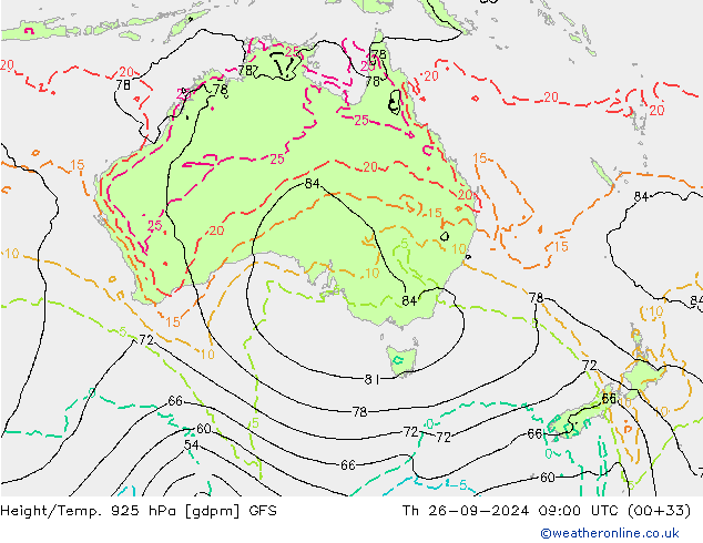 Height/Temp. 925 hPa GFS  26.09.2024 09 UTC