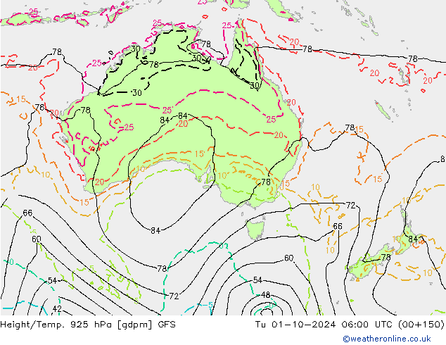 Hoogte/Temp. 925 hPa GFS di 01.10.2024 06 UTC