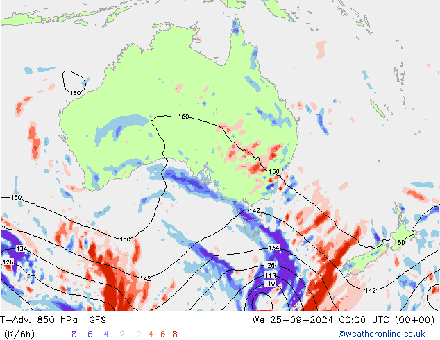 T-Adv. 850 hPa GFS We 25.09.2024 00 UTC