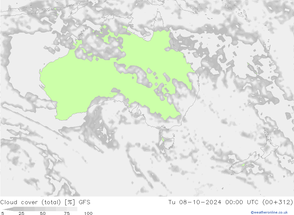 Cloud cover (total) GFS Út 08.10.2024 00 UTC