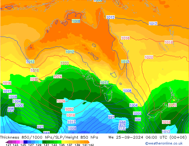 Thck 850-1000 hPa GFS mer 25.09.2024 06 UTC