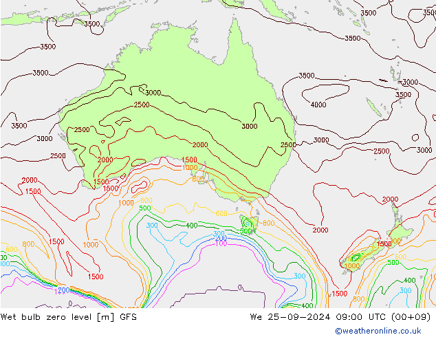 Theta-W Nulgradenniveau GFS wo 25.09.2024 09 UTC