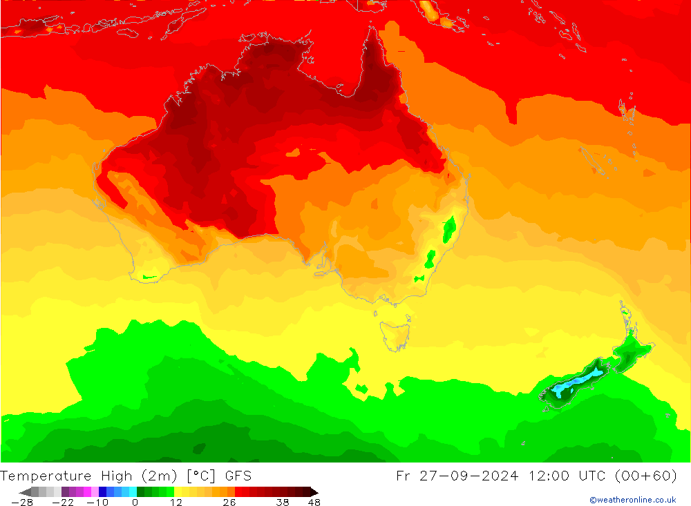 Max. Temperatura (2m) GFS pt. 27.09.2024 12 UTC