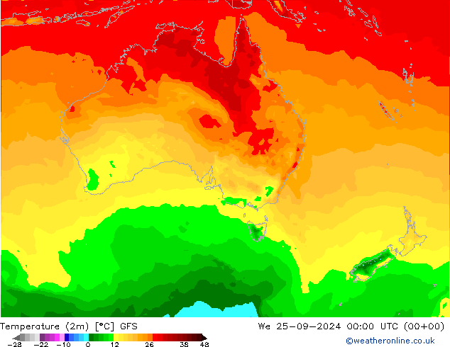 Temperature (2m) GFS We 25.09.2024 00 UTC