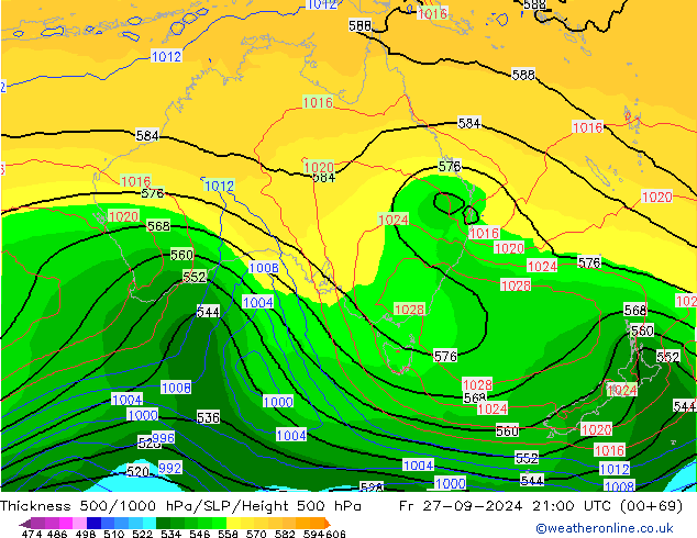 Thck 500-1000hPa GFS pt. 27.09.2024 21 UTC