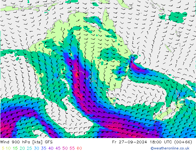 wiatr 900 hPa GFS pt. 27.09.2024 18 UTC