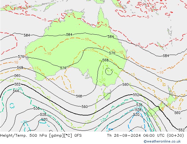 Z500/Rain (+SLP)/Z850 GFS gio 26.09.2024 06 UTC