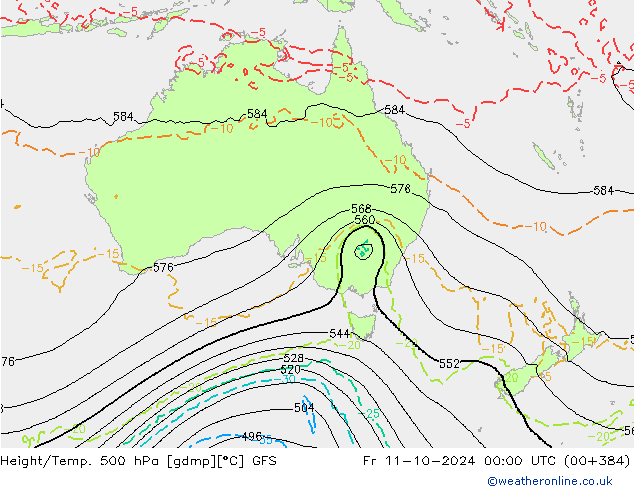 Z500/Rain (+SLP)/Z850 GFS ven 11.10.2024 00 UTC