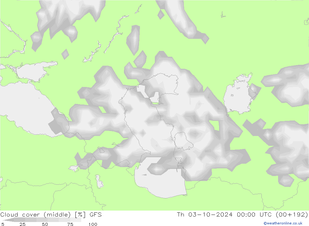 Cloud cover (middle) GFS Th 03.10.2024 00 UTC