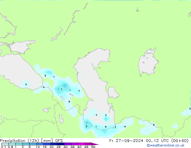 Précipitation (12h) GFS ven 27.09.2024 12 UTC