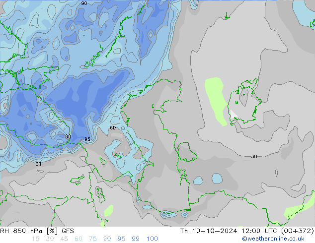 850 hPa Nispi Nem GFS Per 10.10.2024 12 UTC