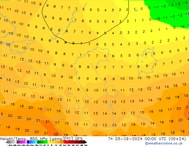 Height/Temp. 850 hPa GFS Qui 26.09.2024 00 UTC