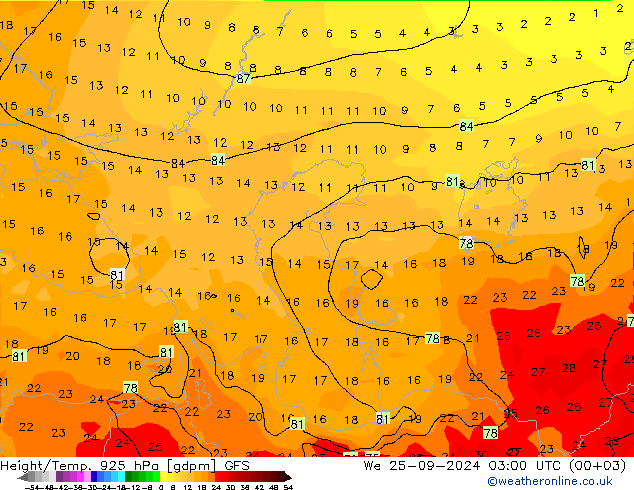 Height/Temp. 925 hPa GFS We 25.09.2024 03 UTC