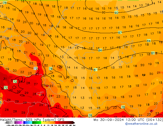 Geop./Temp. 925 hPa GFS lun 30.09.2024 12 UTC