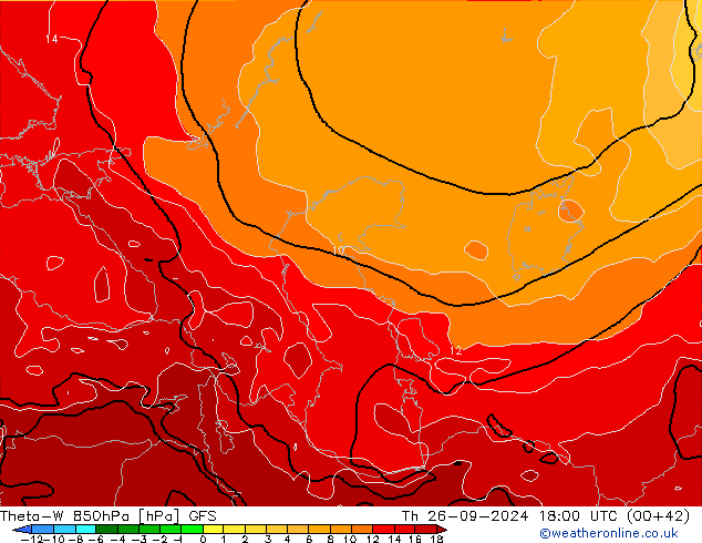 Theta-W 850hPa GFS Th 26.09.2024 18 UTC