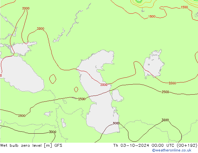 Wet bulb zero level GFS Th 03.10.2024 00 UTC