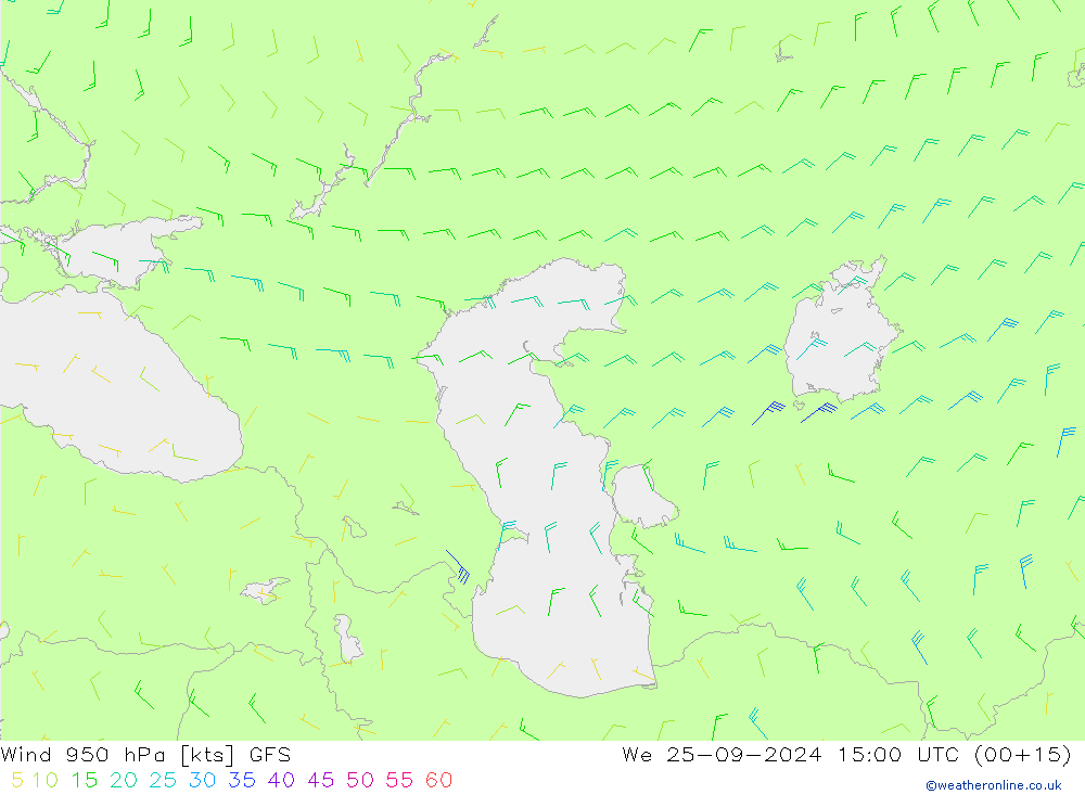 Wind 950 hPa GFS We 25.09.2024 15 UTC