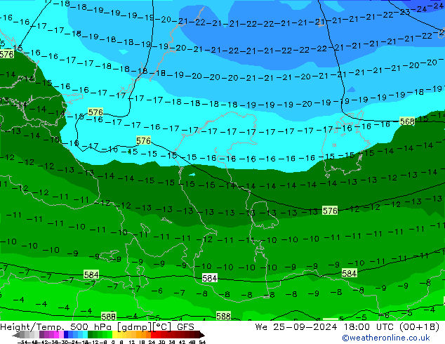 Z500/Yağmur (+YB)/Z850 GFS Çar 25.09.2024 18 UTC