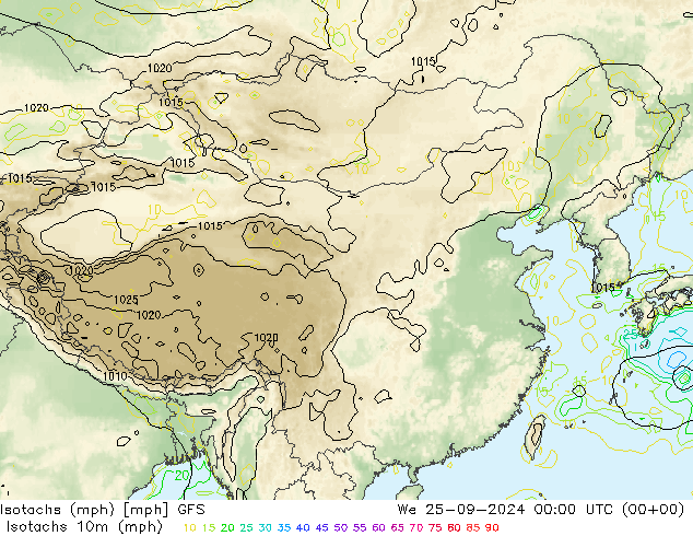 Isotachs (mph) GFS We 25.09.2024 00 UTC