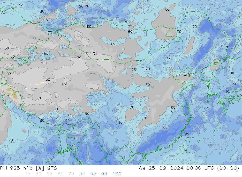 RH 925 hPa GFS We 25.09.2024 00 UTC