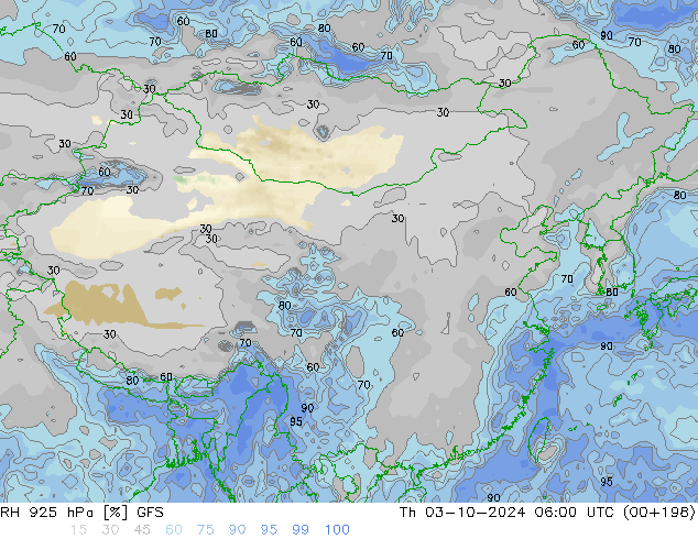 RH 925 hPa GFS Th 03.10.2024 06 UTC