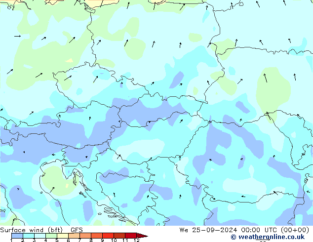 ве�Bе�@ 10 m (bft) GFS ср 25.09.2024 00 UTC