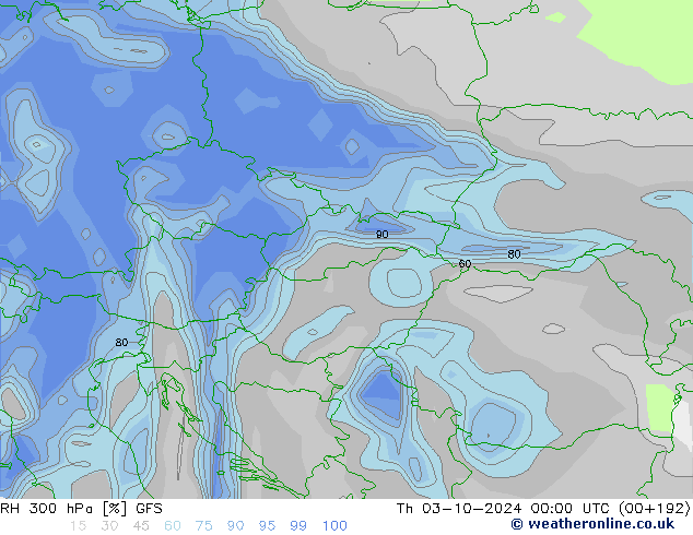 RH 300 гПа GFS чт 03.10.2024 00 UTC