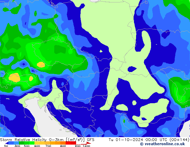 Storm Relative Helicity GFS  01.10.2024 00 UTC