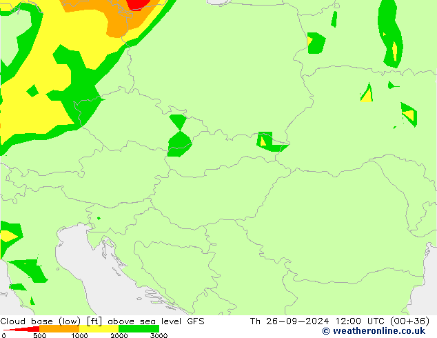 Cloud base (low) GFS Čt 26.09.2024 12 UTC