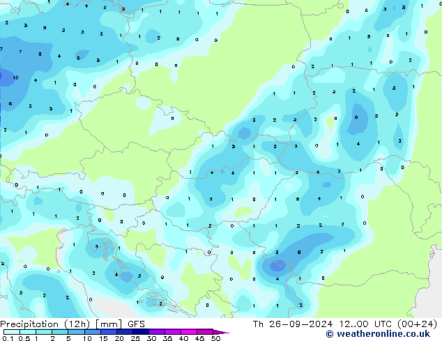 Precipitación (12h) GFS jue 26.09.2024 00 UTC