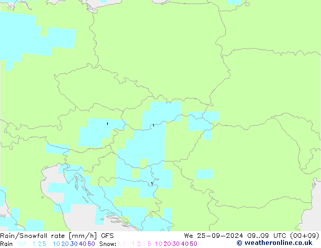 Rain/Snowfall rate GFS We 25.09.2024 09 UTC