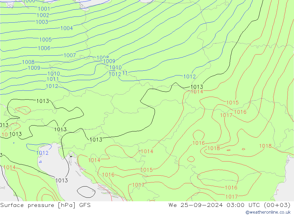 Atmosférický tlak GFS St 25.09.2024 03 UTC