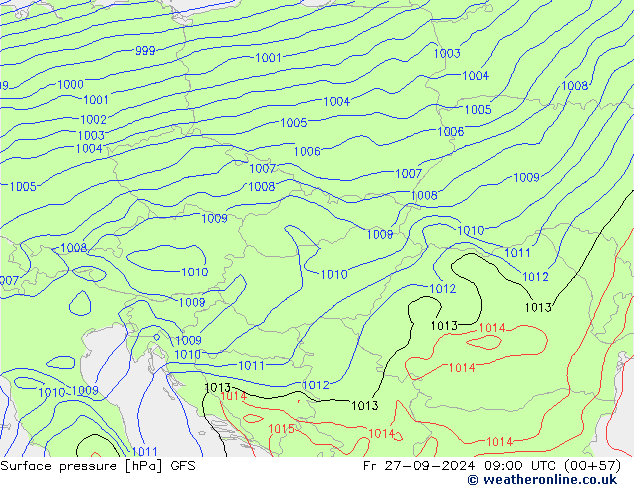 Presión superficial GFS vie 27.09.2024 09 UTC